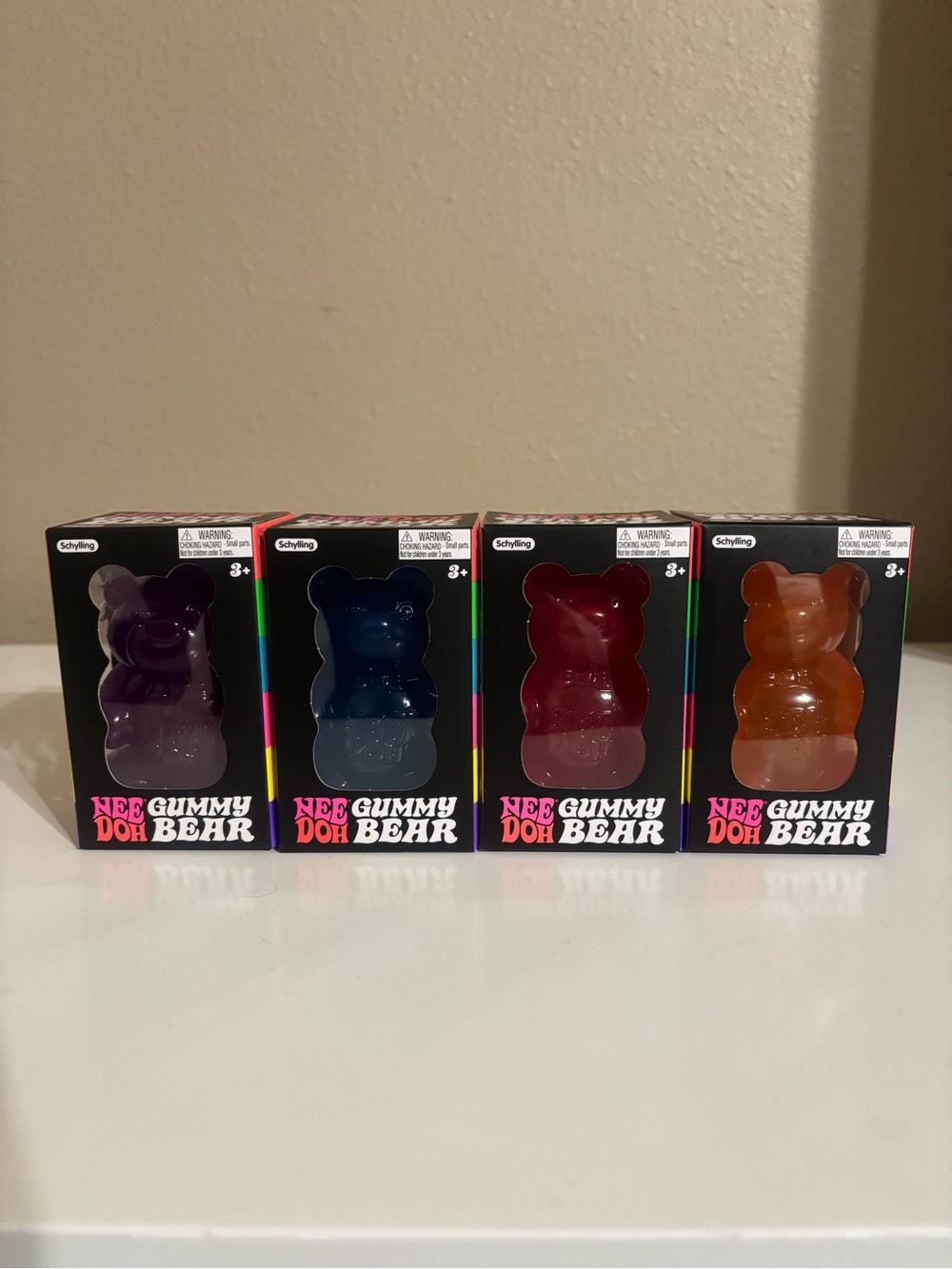 (4) NeeDoh Gummy Bears- Purple, Blue, Red, Orange